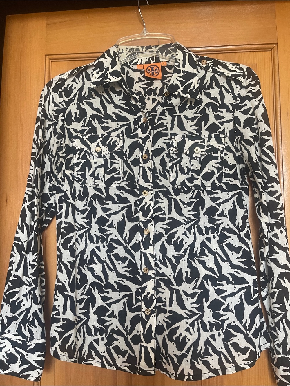 Tory Burch Black and White Abstract Printed Button-Down Shirt